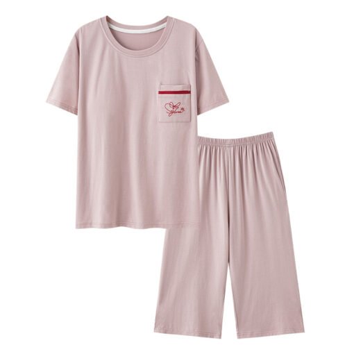 Vapetix M-4XL  Pajamas with Chest Pad Women's Summer Modal Short-sleeved Cropped Pants suit Women's Wear-free Bra