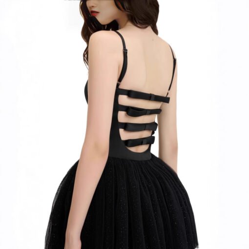 Vapetix S-L  Vietnam Niche Spice Girls Same Style Pink Black Strap Backless Bow Lace Large Swing Jumpsuit 2025ss