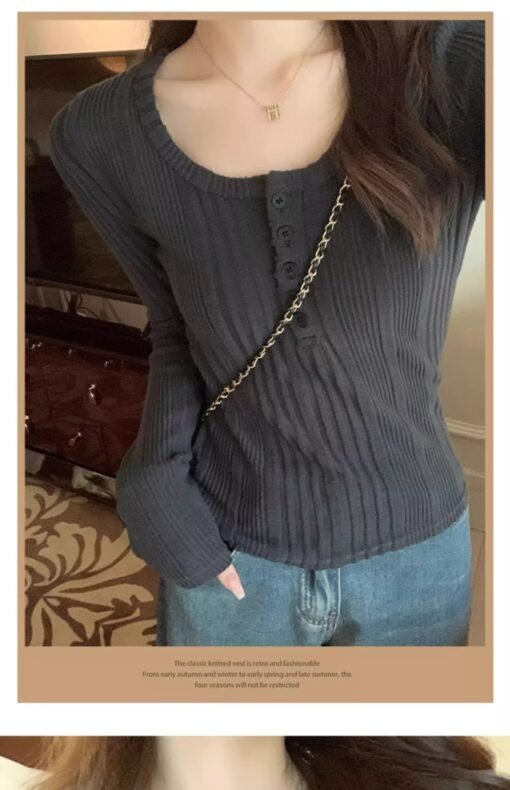 Vapetix S-XL  American-style Half-open Collar Long-sleeved T-shirt Women's Winter New Spice Girls Pure Desire Sty