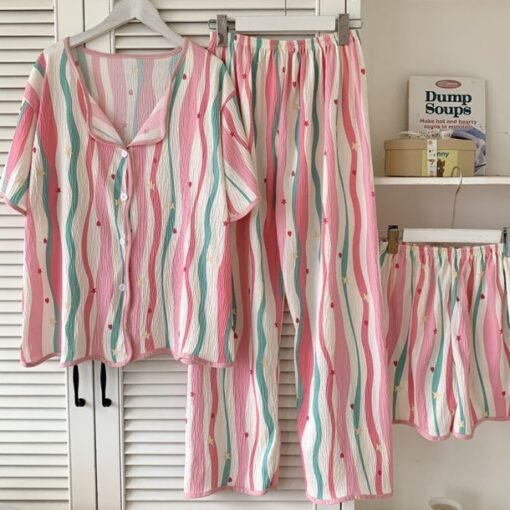 Vapetix M-XXL  Spring and Autumn Summer Sweet Pajamas Women's Short-sleeved Trousers Shorts Printed Rainbow Three- - 图片 2