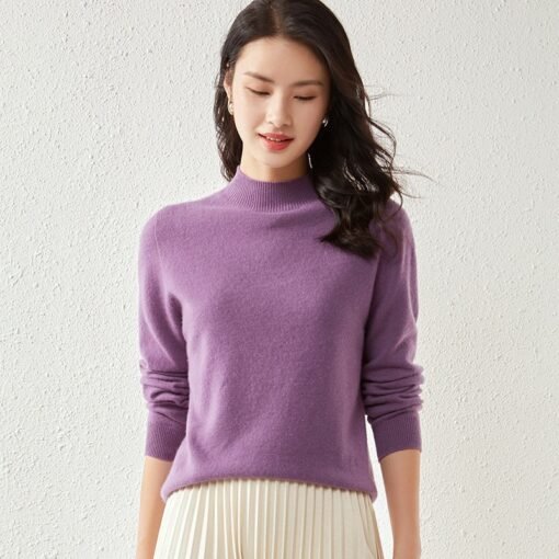 Vapetix S-2XL  Seamless One-piece Flat Half-turtleneck Women's Cashmere Base Shirt Classic Solid Color Knitted Pul - 图片 2