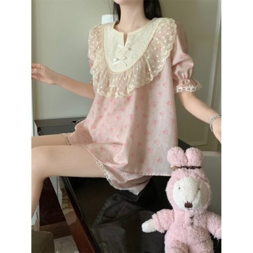 Vapetix One size fits all-One size fits all  South Korea Ins Women's Foreign Trade Summer New Retro Court Style Sweet Floral Lace Short-sleeved - Image 3