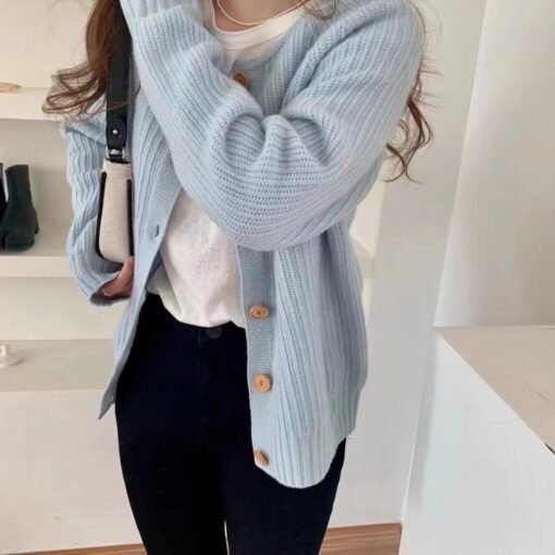 Vapetix One size fits all-One size fits all  Soft Milk Blue Sweater Coat Women's Spring and Autumn Loose Lazy Style Japanese Style Gentle Wester - Image 2
