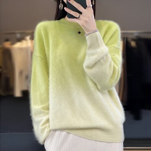 Vapetix S-XL  Autumn and Winter New 100 Pure Cashmere Round Neck Women's Gradual Color-Changing Velvet Design Sen - Image 2