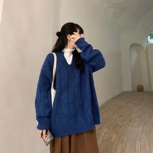 Vapetix One size fits all-One size fits all  2023 Autumn and Winter New Vintage Twist V-Neck Sweater Women's Pullover Outer Wear Loose Lazy Styl