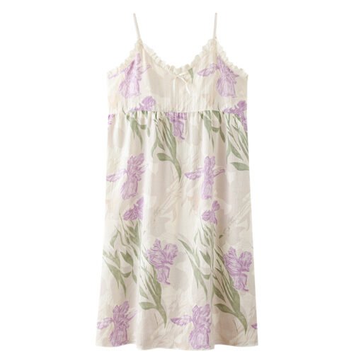 Vapetix M-XXL  Nightgown Women's Summer 2025 New Sweet Pure Style Sexy Strap Skirt Pajamas with Chest Pad Integrat