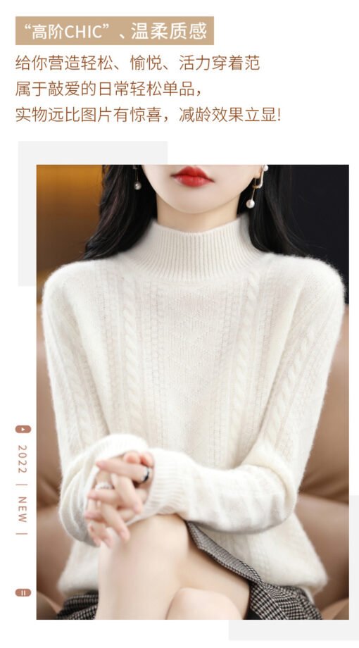 Vapetix S-3XL  Pure Wool Seven-needle Double-strand Thickened Half-high Neck Women's Knitted Sweater Pullover Warm - Image 2