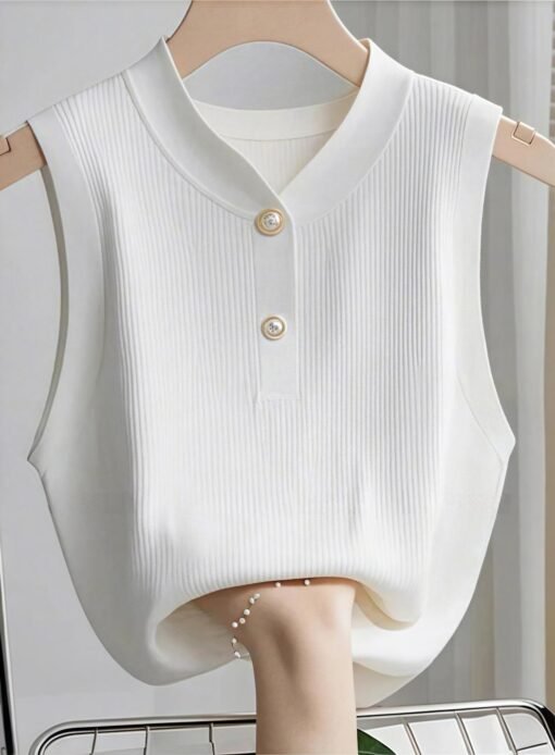 Vapetix One size fits all-One size fits all  Sleeveless White Knitted Vest Women's Inner 2025 New Summer Sleeveless Slim-Fit Short Base Stacked - 图片 2