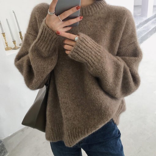 Vapetix One size fits all-One size fits all  Korean Style Crewneck Simple Lazy Solid Color Knitted Sweater 2023 Spring New Thickened Fashionable
