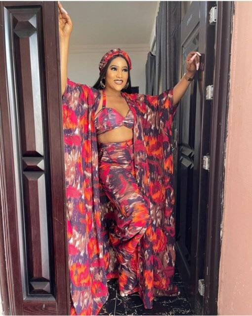 Vapetix M/L-XL/2XL  Source Fashion Digital Printed Loose burqa with Loose Pants with Bra Headband 4-piece African Women