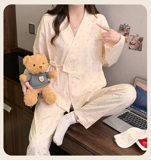 Vapetix M-XXL  Spring and Autumn Pajamas Women's Internet-famous Full-length Flower Kimono Cardigan Long-sleeved T