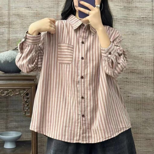 Artistic Cotton Yarn Small Plaid Shirt Women's Long Sleeve - Image 4