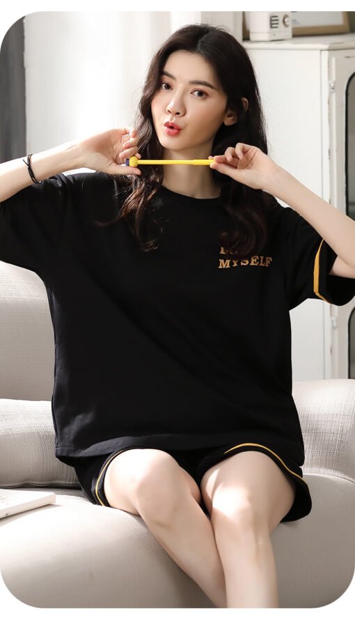 Vapetix M-XXL  Pajamas Women Summer Pure Cotton Short-sleeved Shorts Student Cute Casual Outwear with Chest Pad su - 图片 2
