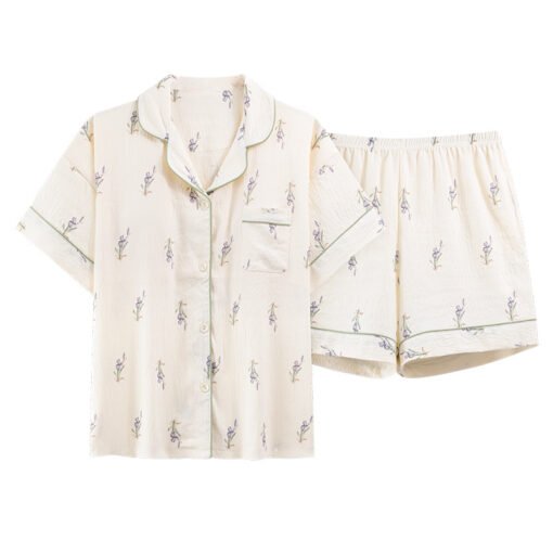 Vapetix M-XXL  Pajamas Women's Summer New Cardigan Clouds Cotton Short-sleeved Shorts with Chest Pad Sweet Cute In - 图片 2