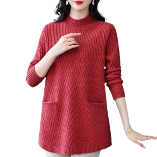 Vapetix XS-3XL 135-150 pounds  Loose plus size Autumn and Winter New Sweater Women's Slim Sweater Women's Mid-length Round Neck Ou - Image 4