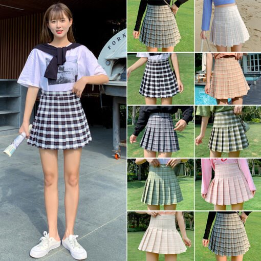 Vapetix XS-XXL  New Style Plaid Skirt High Waist 2025 Korean Style Preppy Style Wrinkled Skirt Slimming A- line Wid - Image 2