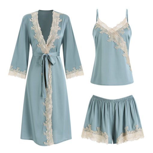 Vapetix M-  Guiruo brand sexy hot deep v satin lace suspenders shorts lace robe robe home clothing suit 992 - Image 8