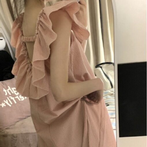Vapetix One size fits all-One size fits all  South Korea Ins Women's Foreign Trade Korean Style Sweet Sexy Hollow Backless V Ruffled French Styl – Bild 2