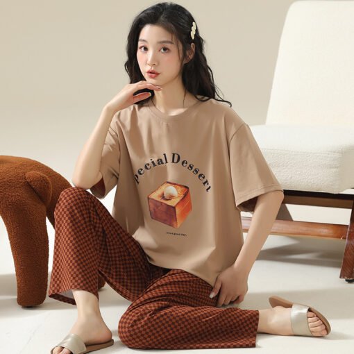 Vapetix M-2XL  100% Cotton Pajamas Women's Summer Short-sleeved Trousers New Round Neck Pullover High-end Sense Ho