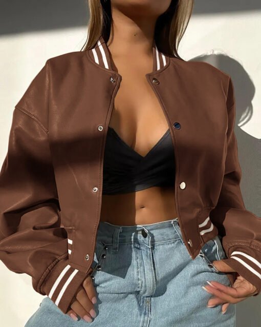 Women's Fashion Motorcycle Fashion PU Leather Coat - Image 4