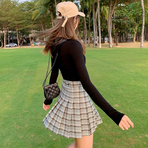 Vapetix XS-XXL  New Style Plaid Skirt High Waist 2025 Korean Style Preppy Style Wrinkled Skirt Slimming A- line Wid - Image 4