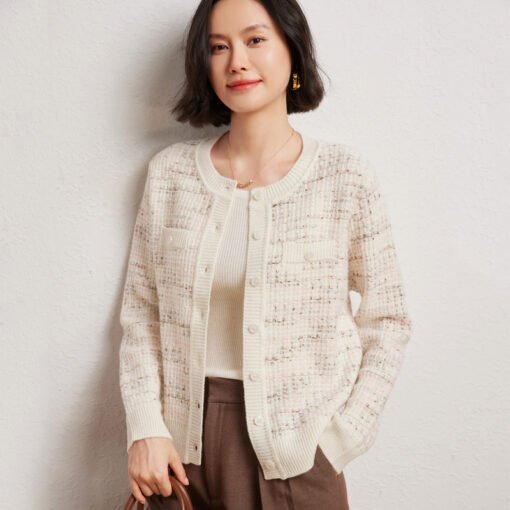 Vapetix M 80-105 pounds-XL 125-150 pounds  Seven-pin Mid-thick Crewneck Women's Cashmere Cardigan Fragrant Style Celebrity Design Coat Autumn