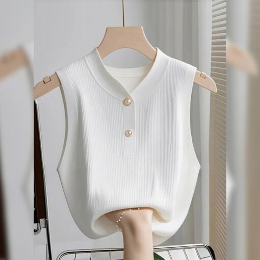 Vapetix One size fits all-One size fits all  Sleeveless White Knitted Vest Women's Inner 2025 New Summer Sleeveless Slim-Fit Short Base Stacked - 图片 3
