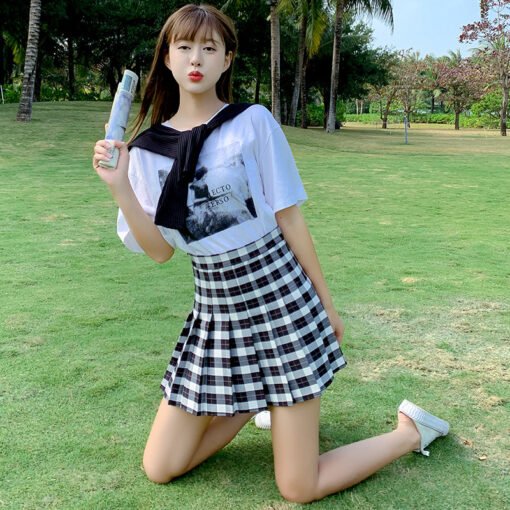 Vapetix XS-XXL  New Style Plaid Skirt High Waist 2025 Korean Style Preppy Style Wrinkled Skirt Slimming A- line Wid - Image 5