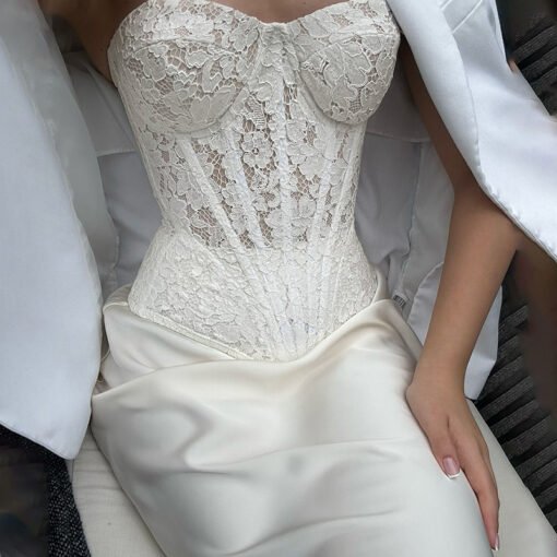 Autumn Elegant Lace Fishbone Bandeau Slim-fit Long Dress Suit - Image 3