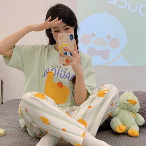 Vapetix M-4XL  Pajamas Women's Summer Women's 2024 New Women's Cotton Short-sleeved Trousers Spring and Autumn Ora - 图片 2