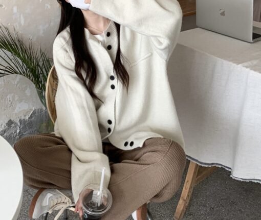Vapetix One size fits all-One size fits all  Lazy Style Solid Color Knitted Cardigan Women's Spring and Autumn Loose Japanese Style Soft Waxy pl - 图片 3