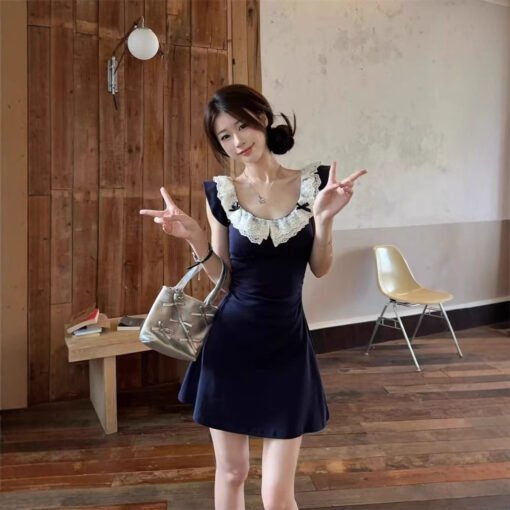 Vapetix S-XL  Design Sense Lace Edge dress Sweet Hot Girl Tight Waist Elegant Wrap Hip Skirt Pure Desire Style Sl - 图片 2