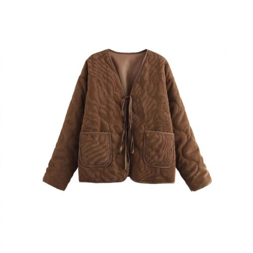 New Solid Color Bowknot Cotton-padded Coat - Image 2