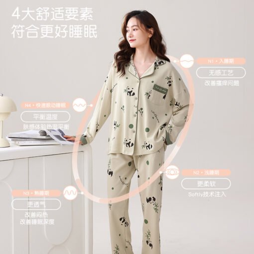 Vapetix M-XXXL  2024 New Autumn and Winter Pajamas Women's Cotton Long Sleeve Trousers Spring and Autumn Casual Out - 图片 4