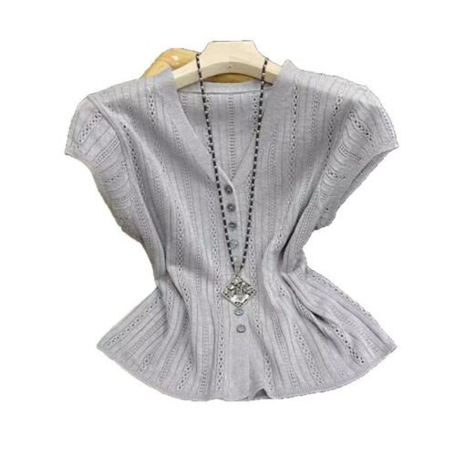 Vapetix One size fits all-One size fits all  2025 Spring and Summer New Hollow V-neck Knitted Cardigan Women's Loose Slimming Fashionable Short- - Image 3