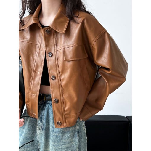 Women's Fall Lapels Motorcycle Short Jacket - Obrázek 8