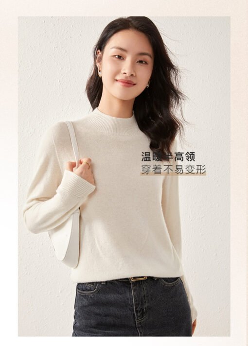 Vapetix S-2XL  Seamless One-piece Flat Half-turtleneck Women's Cashmere Base Shirt Classic Solid Color Knitted Pul - 图片 3