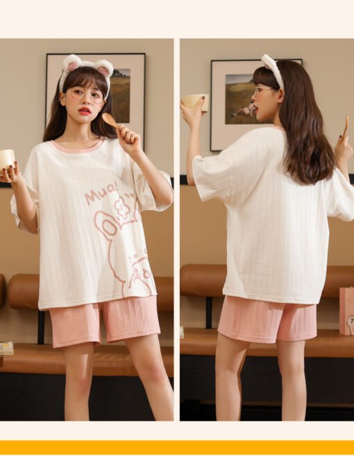 Vapetix M-L  2023 New Summer Short-sleeved Pajamas Women's Cotton Cartoon Cute Sweet Girl's Home Clothes suit Ou - 图片 2