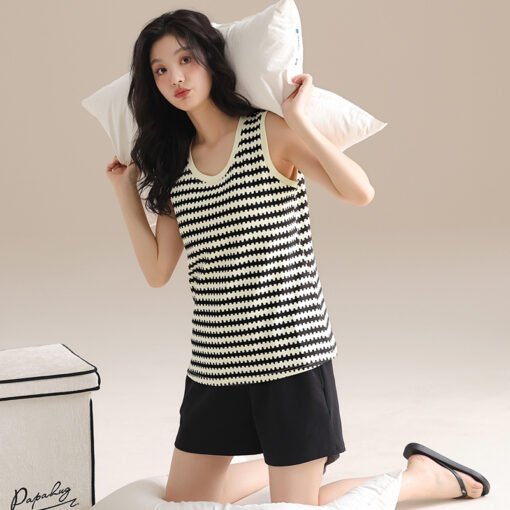 Vapetix M-XXL  Pure Cotton Pajamas suit Women's Summer New Arrival Outwear Vest Shorts Home Clothes Two-Piece Set - 图片 2
