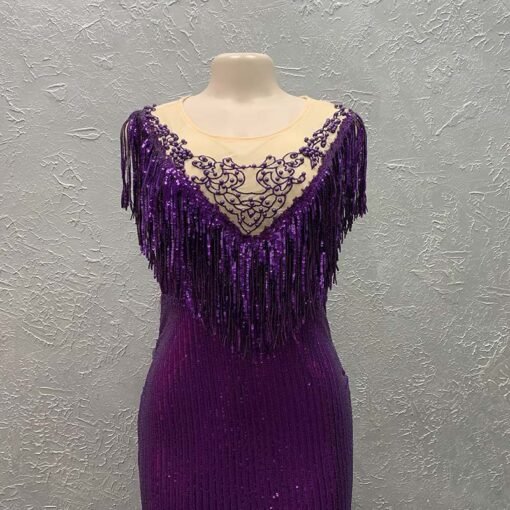 Vapetix L-XXL  Cross-border supply of 2021 sequins tassel mop dress pullover beaded sexy hip elegant evening dress - 图片 3