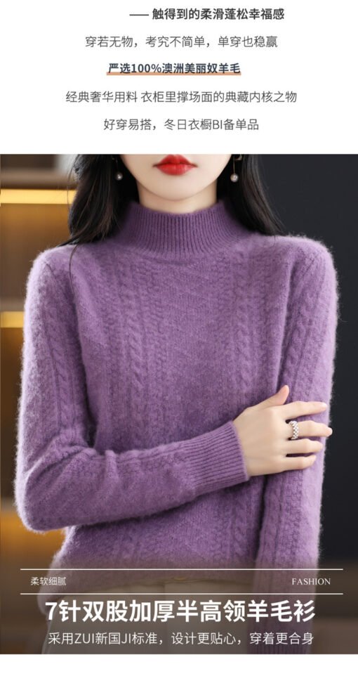Vapetix S-3XL  Pure Wool Seven-needle Double-strand Thickened Half-high Neck Women's Knitted Sweater Pullover Warm - Image 3