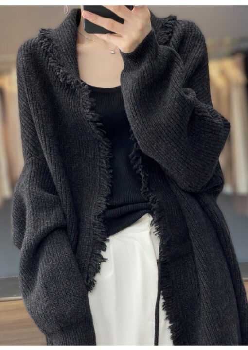 Vapetix One size fits all-One size fits all  European Station New Autumn and Winter Lazy Style Sweater Mid-length Soft Waxy Tassel Tether Knitte - Image 2