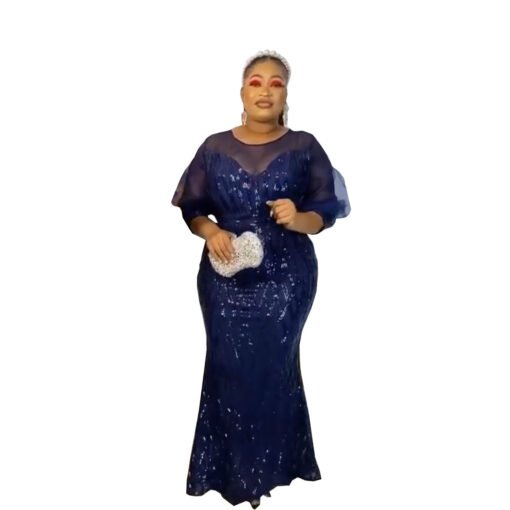 Vapetix L-XXXL  European, American and African Fashion Women's Sequin Mesh Evening Dress Slim-fit Long Dress for Cr