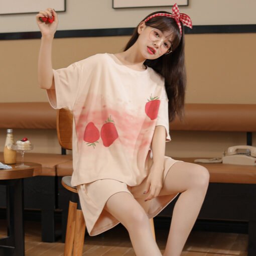 Vapetix M-L  2023 New Summer Short-sleeved Pajamas Women's Cotton Cartoon Cute Sweet Girl's Home Clothes suit Ou - 图片 3
