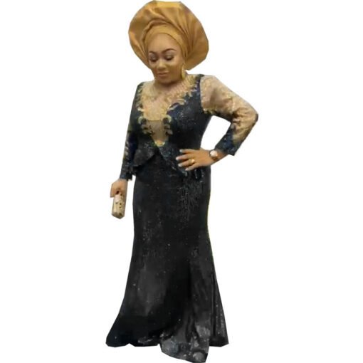 Vapetix L-XXXL  Cross-border Supply Stretch Sequins Embroidered Dress Round Neck Long Sleeve Elegant Evening Dress - 图片 4