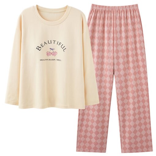 Vapetix M-XXL  Wholesale Pajamas Women with Chest Pad Spring Autumn and Winter Long Sleeve Cotton Round Neck Pullo - 图片 5