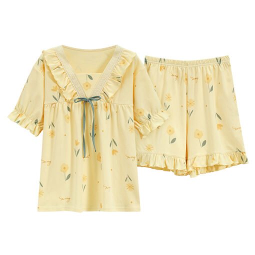 Vapetix M-XXL  Pajamas Women's Summer Short-sleeved Shorts Sweet Cute Princess Style Outwear Pure Cotton Thin suit - 图片 5