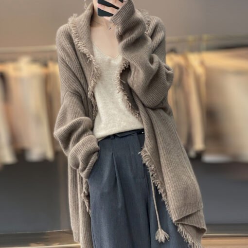 Vapetix One size fits all-One size fits all  European Station New Autumn and Winter Lazy Style Sweater Mid-length Soft Waxy Tassel Tether Knitte - Image 3