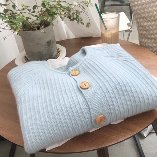 Vapetix One size fits all-One size fits all  Soft Milk Blue Sweater Coat Women's Spring and Autumn Loose Lazy Style Japanese Style Gentle Wester - Image 3