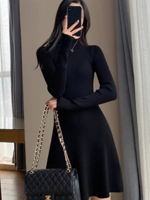 Vapetix S-2XL  Knitted dress Women's Hepburn Black 2025 New Autumn and Winter Bottoming Slim-fit Fashionable Elega - Image 3